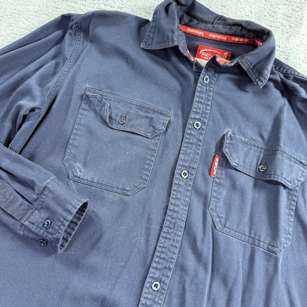 Portwest Bizflame Work Shirt Mens L Navy Blue Excellent FR Flame Resistant HRC2